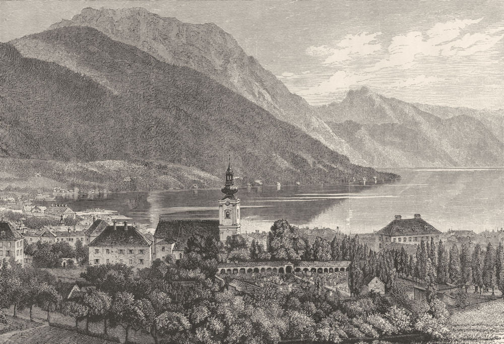 AUSTRIA. Gmunden and the Traunsee c1893 old antique vintage print picture